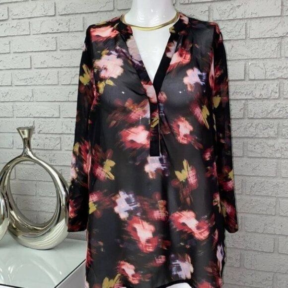 Kut from the Kloth Women Black Floral Long Sleeve Chiffon Blouse Size M - Picture 1 of 9